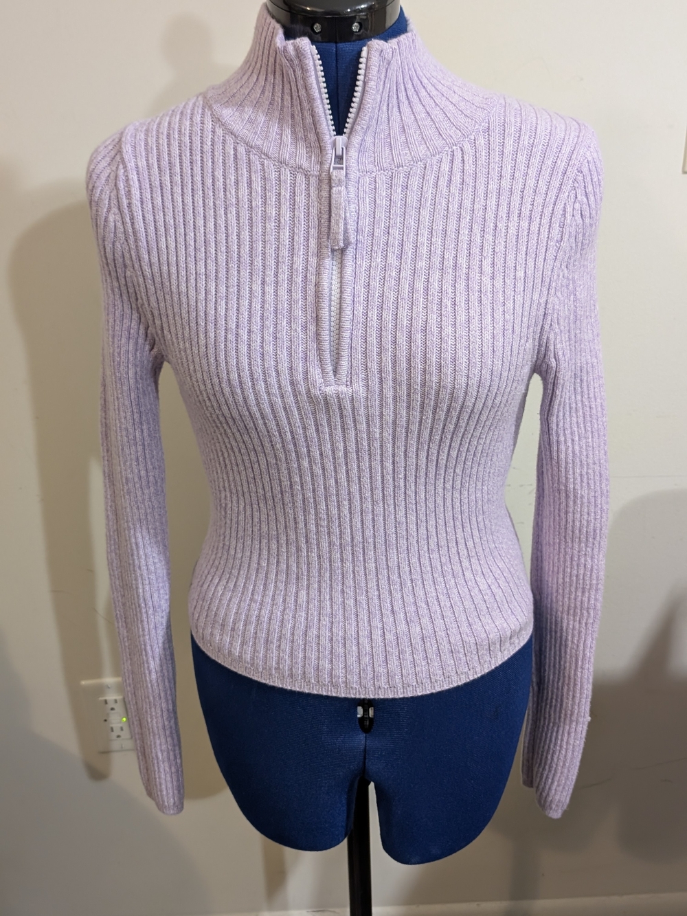 aerie Slim Ribbed Mock Neck Sweater in Lavender